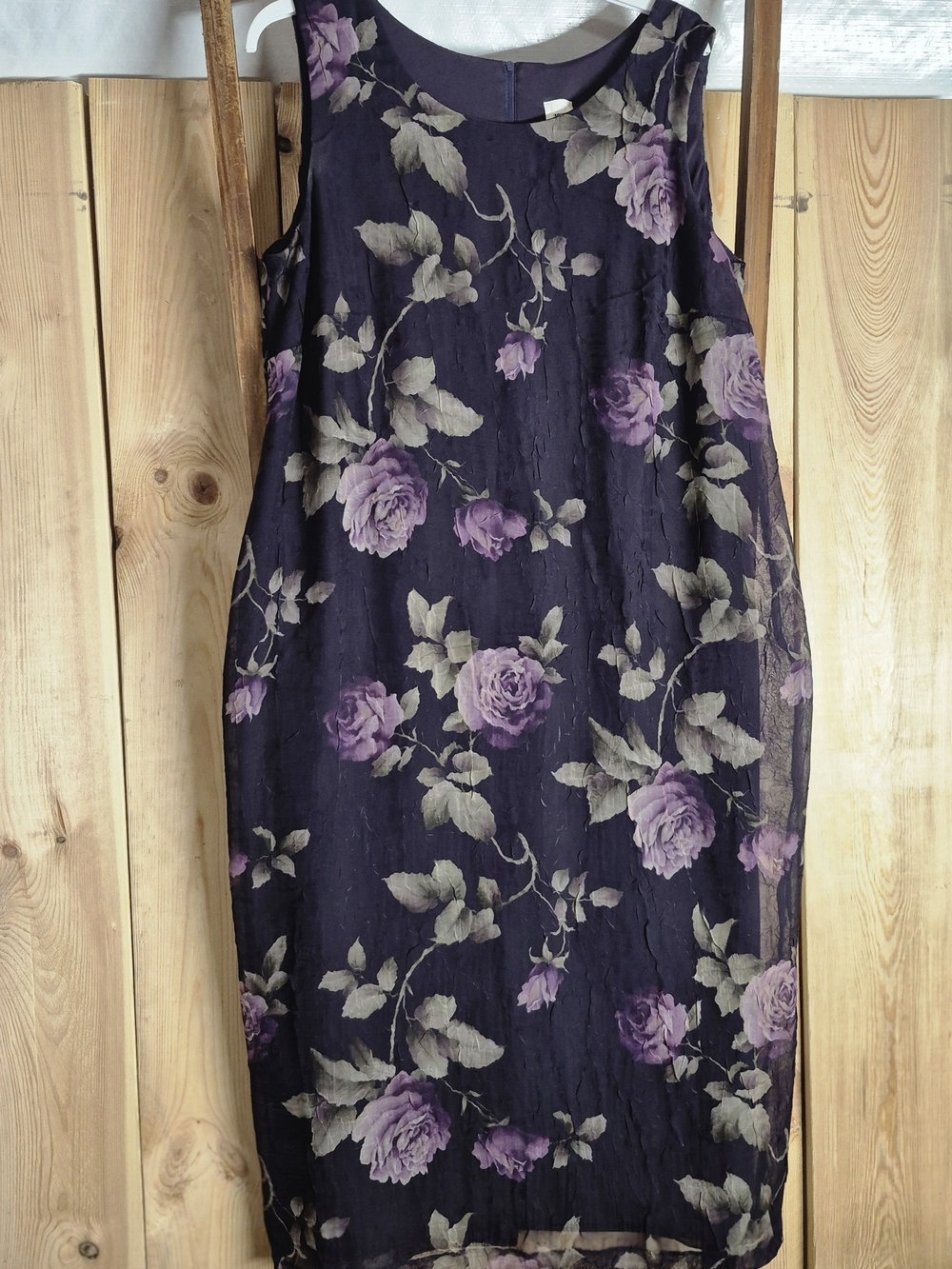 Sleeveless Maxi Dress in Deep Purple with Lavender Floral Print